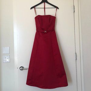 Michaelangelo Red Satiny Strapless Formal Dress
